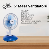 Master 6'' 3 Kanatlı Sessiz Masa Vantilatörü Mavi Beyaz